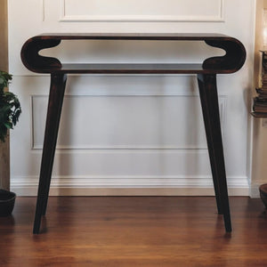 English Elm Solid Wood Amaya Console Table - California Walnut Finish With Open Shelf & Nordic-Style Legs B182P279205-GIGA