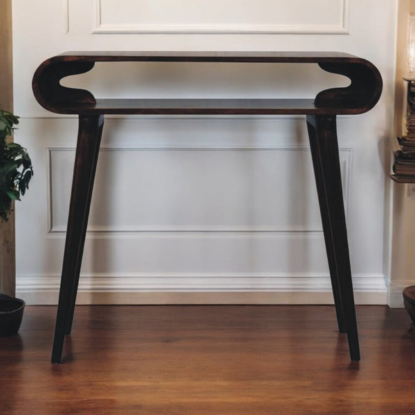 English Elm Solid Wood Amaya Console Table - California Walnut Finish With Open Shelf & Nordic-Style Legs B182P279205-GIGA