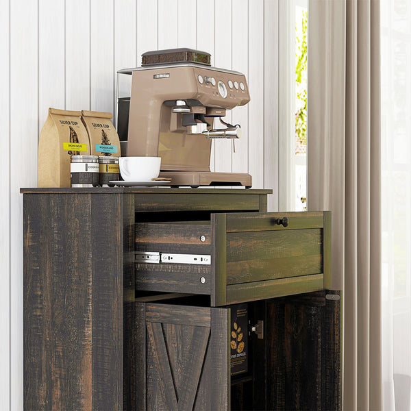 English Elm HOMCOM Rustic Farmhouse Sideboard Buffet Cabinet with Barn Doors, Drawer & Adjustable Shelves for Entryway Brown W2225P229128