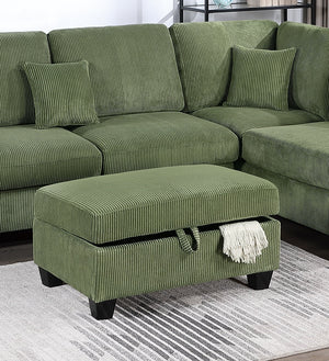 English Elm Gorgeous Sage Corduroy 3pc Sectional with USB LAF Sofa RAF Chaise & Storage Ottoman, Modern Comfort B011S01242