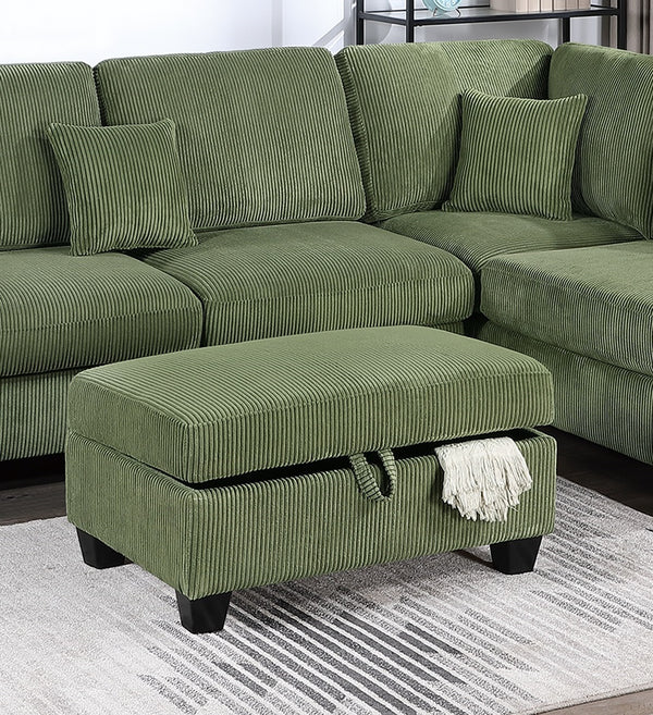English Elm Gorgeous Sage Corduroy 3pc Sectional with USB LAF Sofa RAF Chaise & Storage Ottoman, Modern Comfort B011S01242