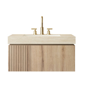 English Elm Muri Floating Bathroom Vanity Sintered Stone Top Plywood Cabinet White Oak Grain W2615S00611