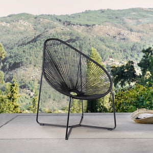 English Elm Lirren Steel Papasan Lounge Chair with Woven Rope Seat, Indoor/Outdoor Durable Design, No Assembly Required Black B2736P354306