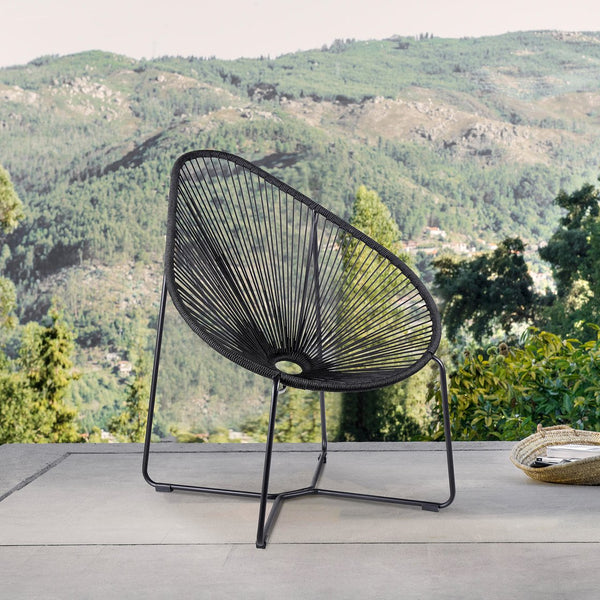 English Elm Lirren Steel Papasan Lounge Chair with Woven Rope Seat, Indoor/Outdoor Durable Design, No Assembly Required Black B2736P354306