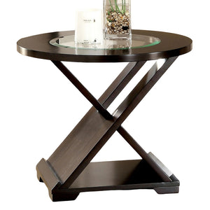 English Elm Contemporary Glass Top Occasional Tables Set of 3 with Striking Crossed Wood Base and Durable 5mm Glass Surface Espresso 31 L x 31 W x 3 H B011S01828