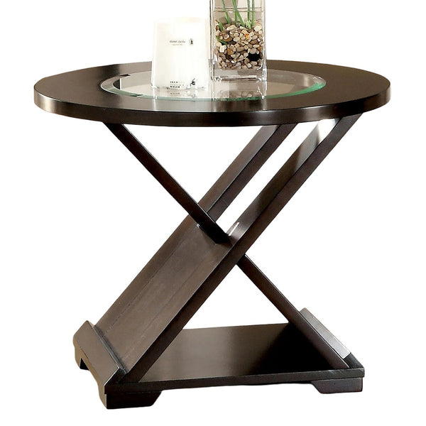 English Elm Contemporary Glass Top Occasional Tables Set of 3 with Striking Crossed Wood Base and Durable 5mm Glass Surface Espresso 31 L x 31 W x 3 H B011S01828