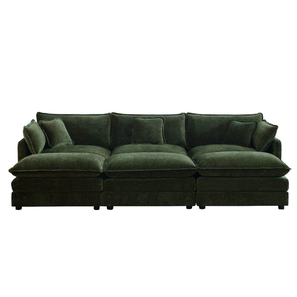 English Elm Comfortable Chenille U-shape Modular Sectional with Ottomans for Spacious Living Rooms W714S00466