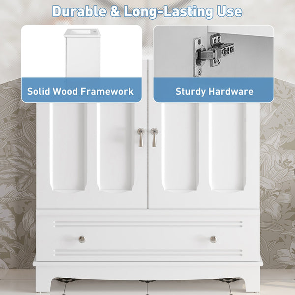 English Elm 30" Modern Bathroom Vanity with Ceramic Sink, Solid Wood Frame, Soft-Close Drawer & Adjustable Shelf White N710P293306K