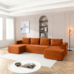 English Elm 132" Modular U-shaped Corduroy Cloud Sectional with Deep Seat Cupholders Assembly Free W1117S00346
