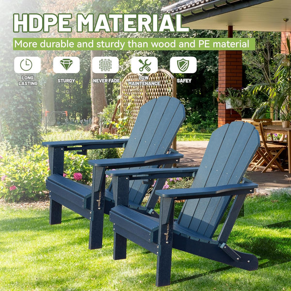 English Elm Adirondack Hdpe Folding Chair Set Outdoor Patio Fire Pit Seating with Cup Holder W1859P453292