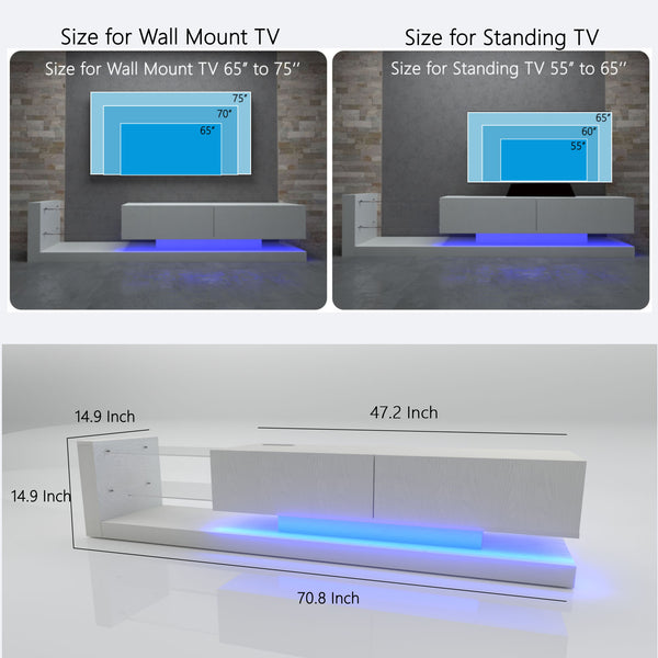 English Elm [new New Update Led Tv Stand with Power Outlet Fits 75 Inch Screens Modern Console White W1701P413007