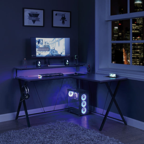 OSP Home Furnishings Checkpoint L Shape Gaming Desk Black