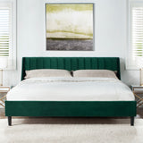 English Elm Aspen Vertical Tufted Modern Headboard Platform Bed Set, California King, Evergreen Velvet