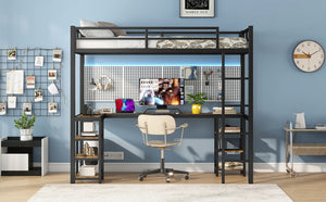 English Elm Twin Xl Metal Loft Bed With Integrated Desk And Storage, Stylish Space-Saving Solution In Black Finish W1580S00045-GIGA