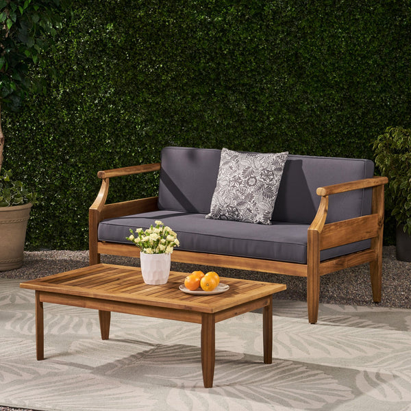 English Elm Christopher Knight Home® - Aston Acacia Wood Outdoor Loveseat Set with Water-Resistant Cushions and Mid-Century Modern Frame Teak 68891.00DGRY