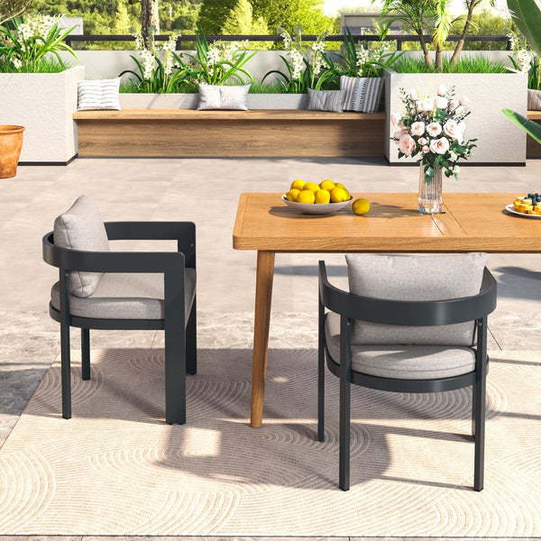 English Elm Christopher Knight Home® - Elko Aluminum Dining Chairs Set of 2 — Dark Gray Rust-Resistant Frames with Plush Beige Cushions N775P210128B