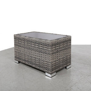 English Elm Mixed Chesterville Grey Slatted Side Table with Aluminum Top – Weatherproof HDPE Wicker, Oversized Surface B120P351941