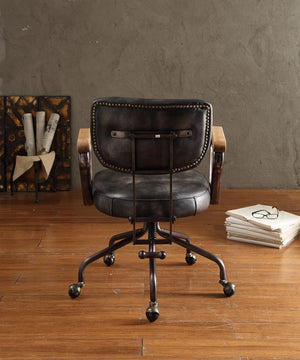English Elm Hallie Vintage Black Top Grain Leather Office Chair with Button-Tufted Back, Nailhead Trim, Swivel B2726P271643