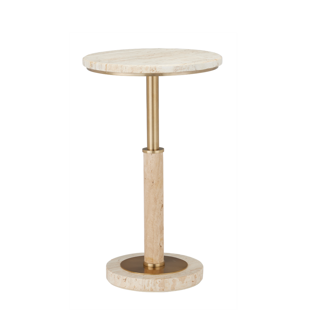 Miles Elegant Travertine Accent Table with Polished Brass Finish - Modern Design for Sophisticated Spaces