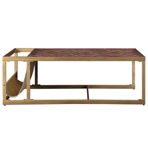 English Elm Retro Brown Coffee Table With Integrated Magazine Holder - Stylish, Durable, And Functional Design B062P209086-GIGA