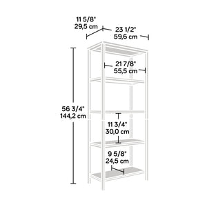 English Elm Tall Bookcase Brown Finish with 4 Open Shelves, All-Sides Engineered Wood, Black Metal Frame Durable Storage B356P367782