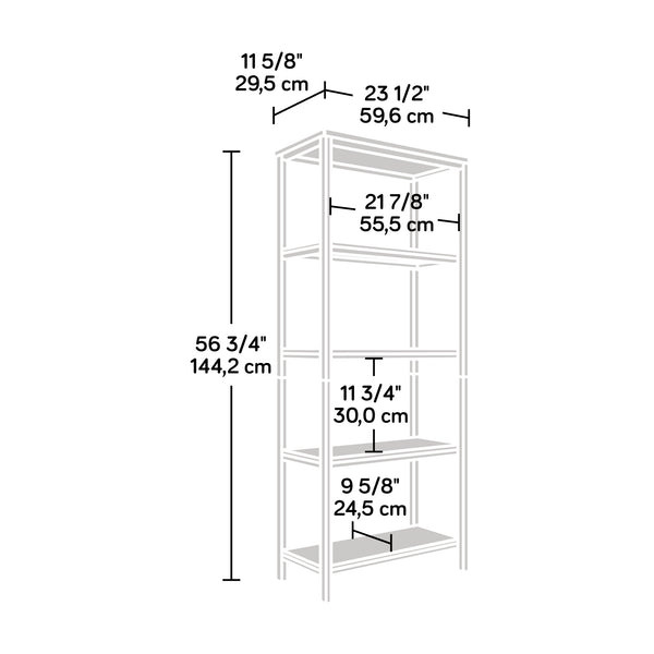 English Elm Tall Bookcase Brown Finish with 4 Open Shelves, All-Sides Engineered Wood, Black Metal Frame Durable Storage B356P367782