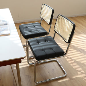 English Elm Dining Chairs Set of 4 Velvet Seat Woven Rattan Back Chrome Cantilever Frame Black W2105S00007