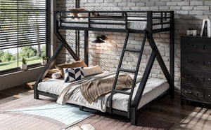 English Elm Twin Over Full Metal Bunk Bed Low Profile Heavy Duty Frame for Kids Guest Rooms W5305P463443