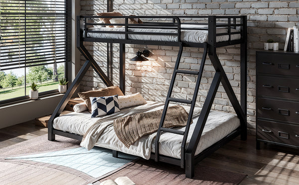 English Elm Twin Over Full Metal Bunk Bed Low Profile Heavy Duty Frame for Kids Guest Rooms W5305P463443