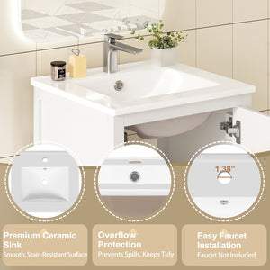 English Elm 20-Inch Compact Bathroom Vanity with Ceramic Sink, Soft-Close Storage, Divider Drawer & Easy Plumbing Access White N729P334847K