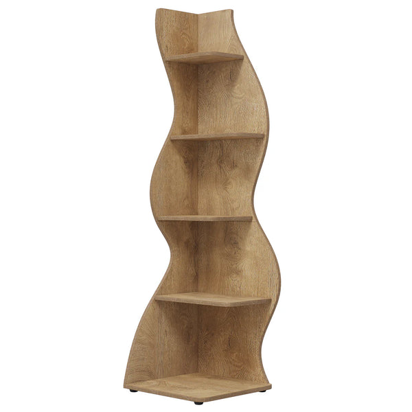 English Elm Open Arched Bookcase Six Tier Slim Natural Wood Finish Display Shelf for Any Room T3971P463606