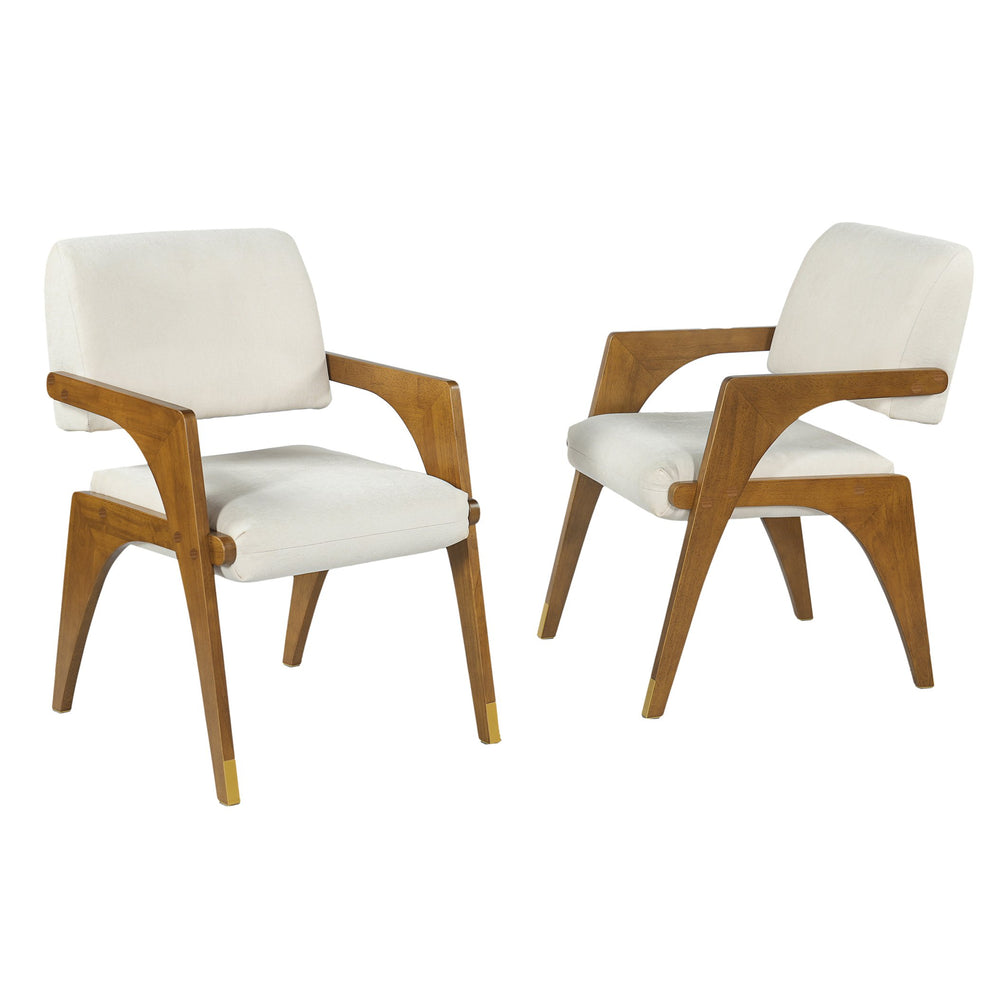 English Elm Mid-century Modern Dining Arm Chairs Rubber Wood Splayed Legs Upholstered Set of 2 N768P446218W