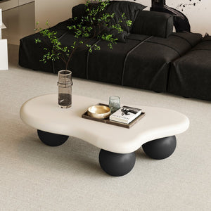 English Elm 40 Inch Cloud Shaped Mdf Coffee Table with Ball Legs Sculptural Modern Living Room W1435S00022