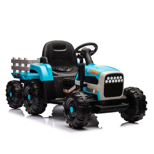 English Elm Ride on Electric Tractor Toy with Trailer 24v 400w Dual Motors Remote Control Led Blue W1578P193906