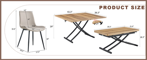 English Elm Table and Chair Set Adjustable Height Mdf Wood Grain Top with Four Pu Seats W1151S03996