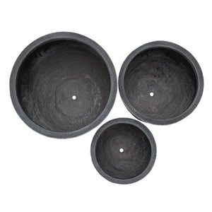 English Elm U_style Mgo Round Planters Set of Three Crackle Stone Texture Patio Garden Pots Gray N711P406660E
