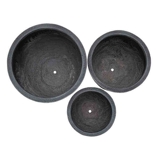 English Elm U_style Mgo Round Planters Set of Three Crackle Stone Texture Patio Garden Pots Gray N711P406660E