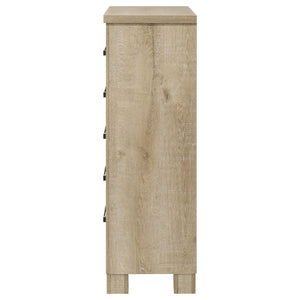English Elm Sansome Weathered Oak 5-Drawer Chest of Drawers with Dark Bar Pulls, Spacious Top & Compact Footprint B062P378348
