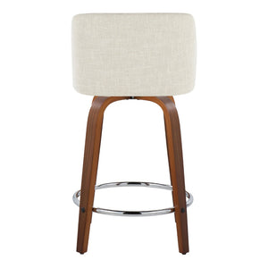 English Elm Toriano 24" Mid-Century Modern Counter Stool Set Of 2 - Swivel Walnut Wood & Cream Fabric Comfort B202S00103-GIGA