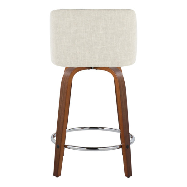 English Elm Toriano 24" Mid-Century Modern Counter Stool Set Of 2 - Swivel Walnut Wood & Cream Fabric Comfort B202S00103-GIGA