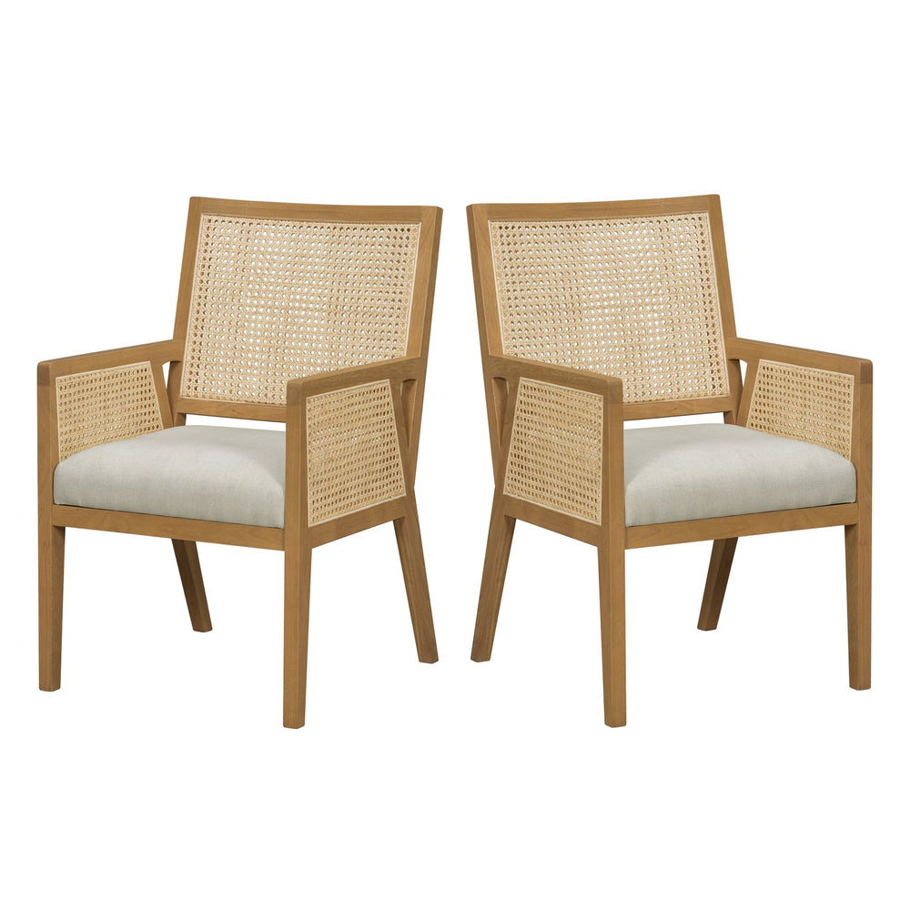 English Elm Natural Rattan Woven Armchair Set Rubberwood Farmhouse Coastal Dining Seating Pair Beige,Natural N776P385750N