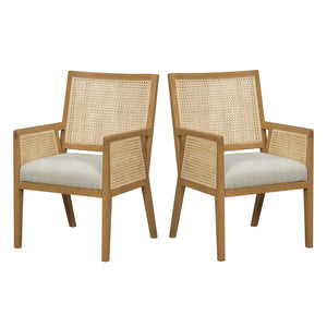 English Elm Natural Rattan Woven Armchair Set Rubberwood Farmhouse Coastal Dining Seating Pair Beige,Natural N776P385750N