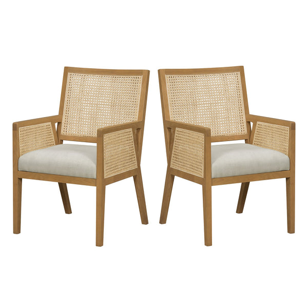English Elm Natural Rattan Woven Armchair Set Rubberwood Farmhouse Coastal Dining Seating Pair Beige,Natural N776P385750N