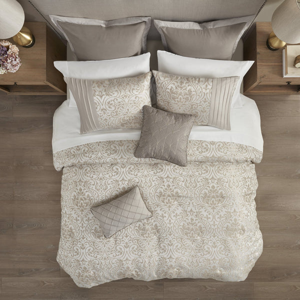 English Elm 12 Madison Park Emilia Jacquard Comforter Set Queen with Metallic Damask, Euro Shams, Sheets & Pillows khaki 18.7 L x 13.98 W x 11.81 H B03597186