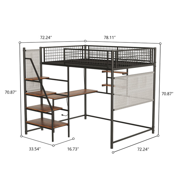 English Elm Black Metal Loft Bed with Built-in Desk Rgb Led Lighting and Charging Station Black W1671S00006