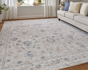 Feizy Rugs Pasha Collection Vibrant Floral Low Pile Rug – Stain-resistant, Soft, And Perfect For High-traffic Areas Ivory,Taupe,Blue Polyester Pas39m7fbgeblug01