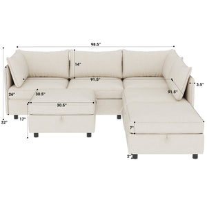 English Elm Modular Sectional Sofa with Under Seat Storage Converts to Sleeper for Living Room Beige W680S00136