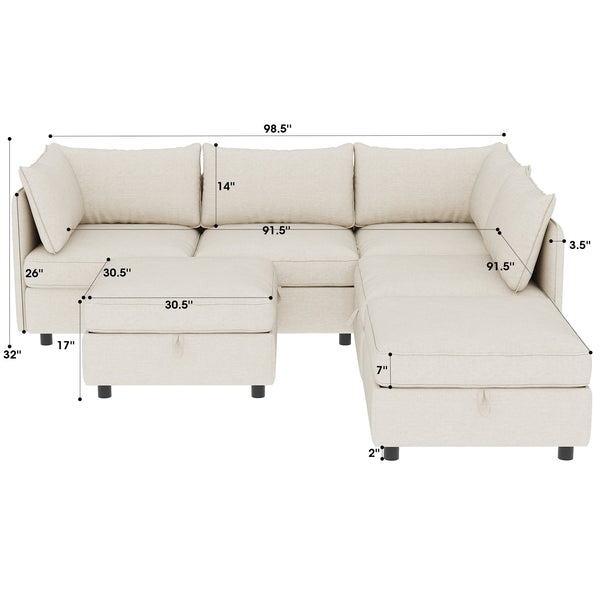 English Elm Modular Sectional Sofa with Under Seat Storage Converts to Sleeper for Living Room Beige W680S00136