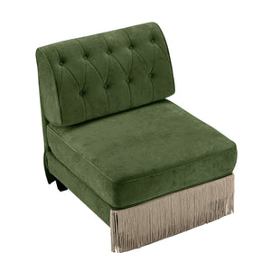English Elm Armless Tufted Velvet Fleece Modular Sofa with Tassel Skirt for Elegant Living Rooms Green W714P450852