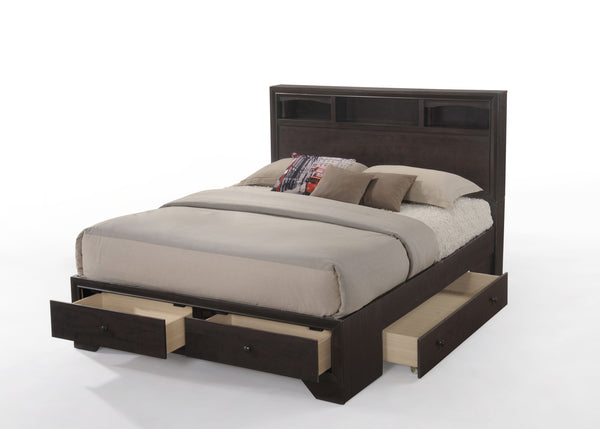 English Elm Madison Solid & Composite Wood Queen Bed with Raised Molding Headboard, Low Profile Footboard, 660lb PMID Espresso 69.21 L x 17.01 W x 5.75 H B2726S00500